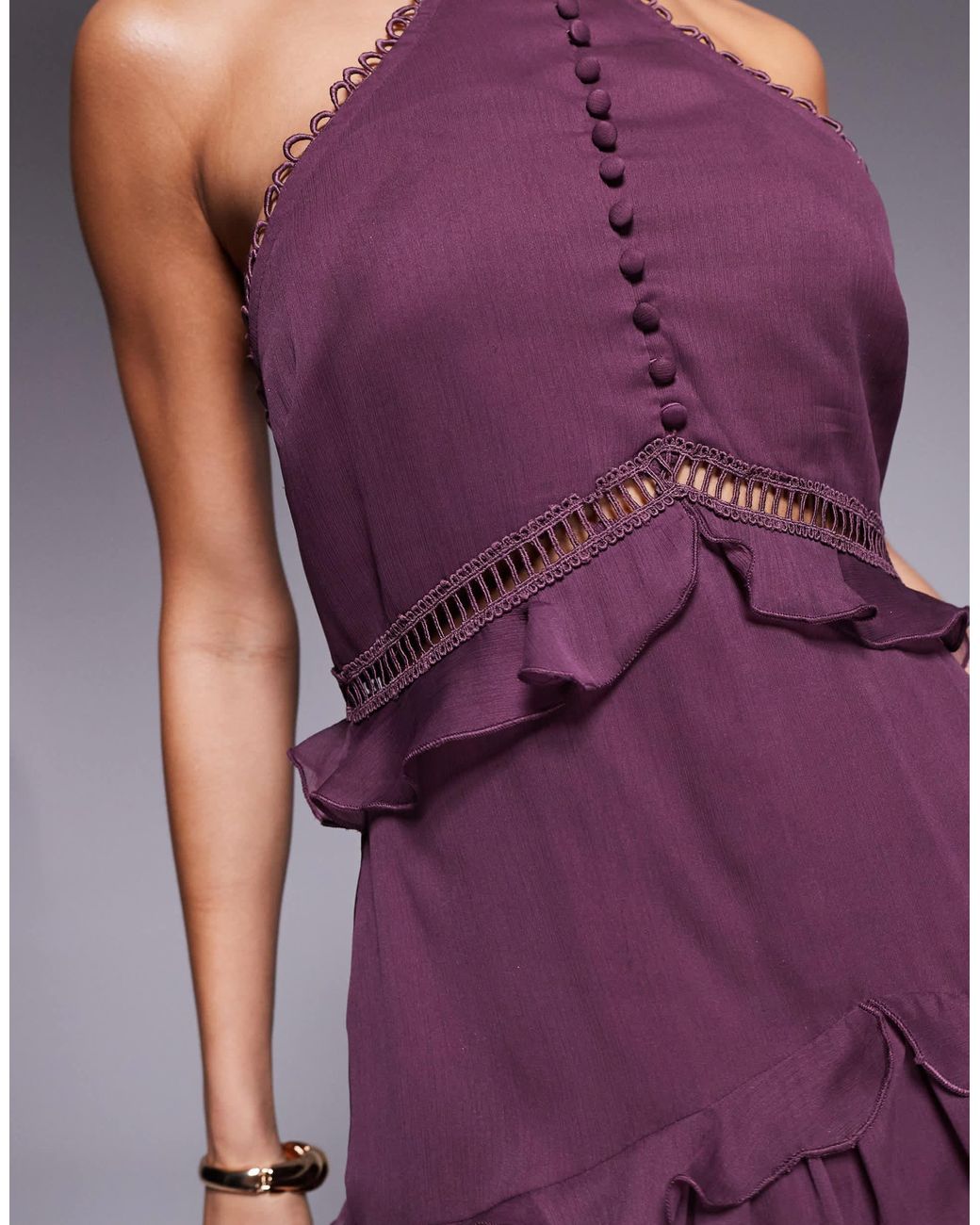 chinese dress ladies Rent Asos Design Lace Midi Dress With Bow Back Detail In Purple