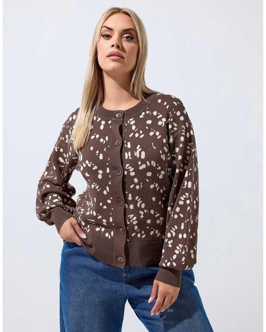 Yours Clothing Blue Deer Print Cardigan