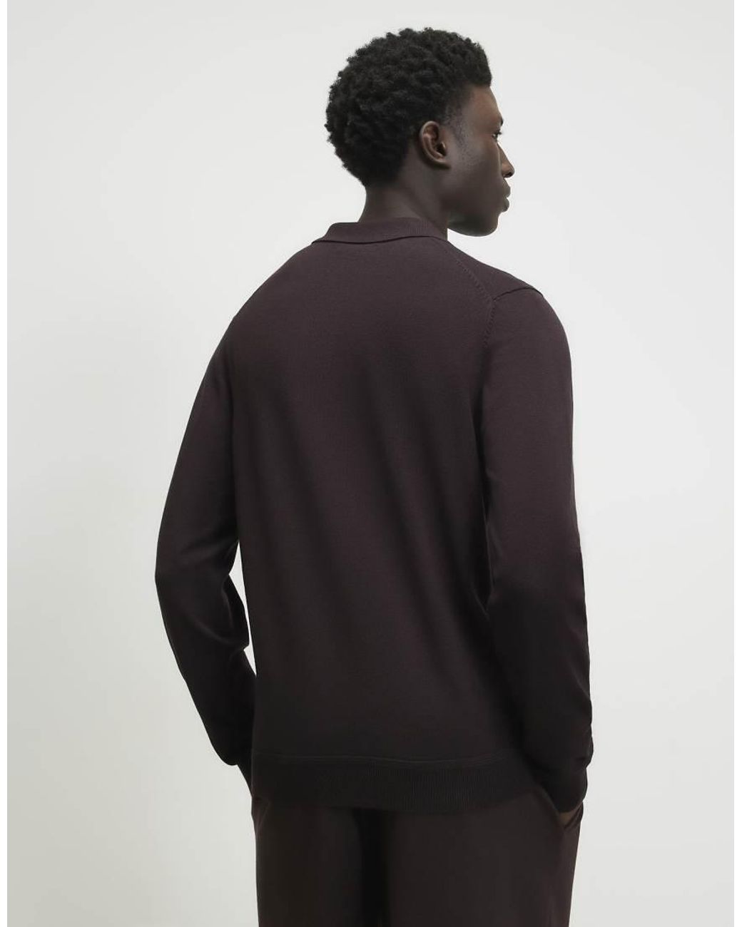 River Island Blue Slim Fit Long Sleeve Polo Shirt for men