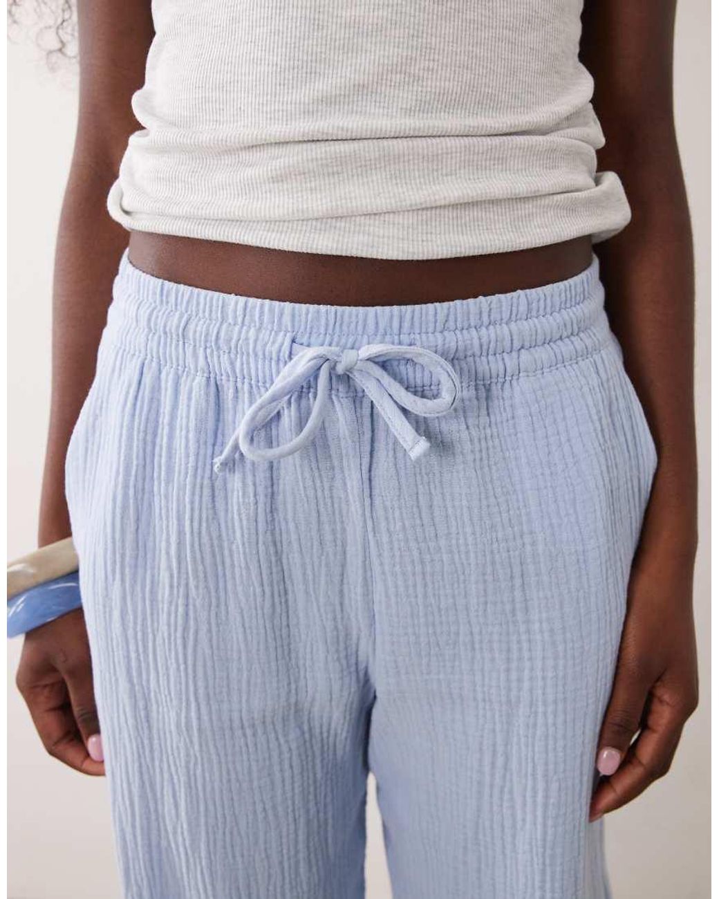 Jdy Blue Wide Leg Cheesecloth Trousers