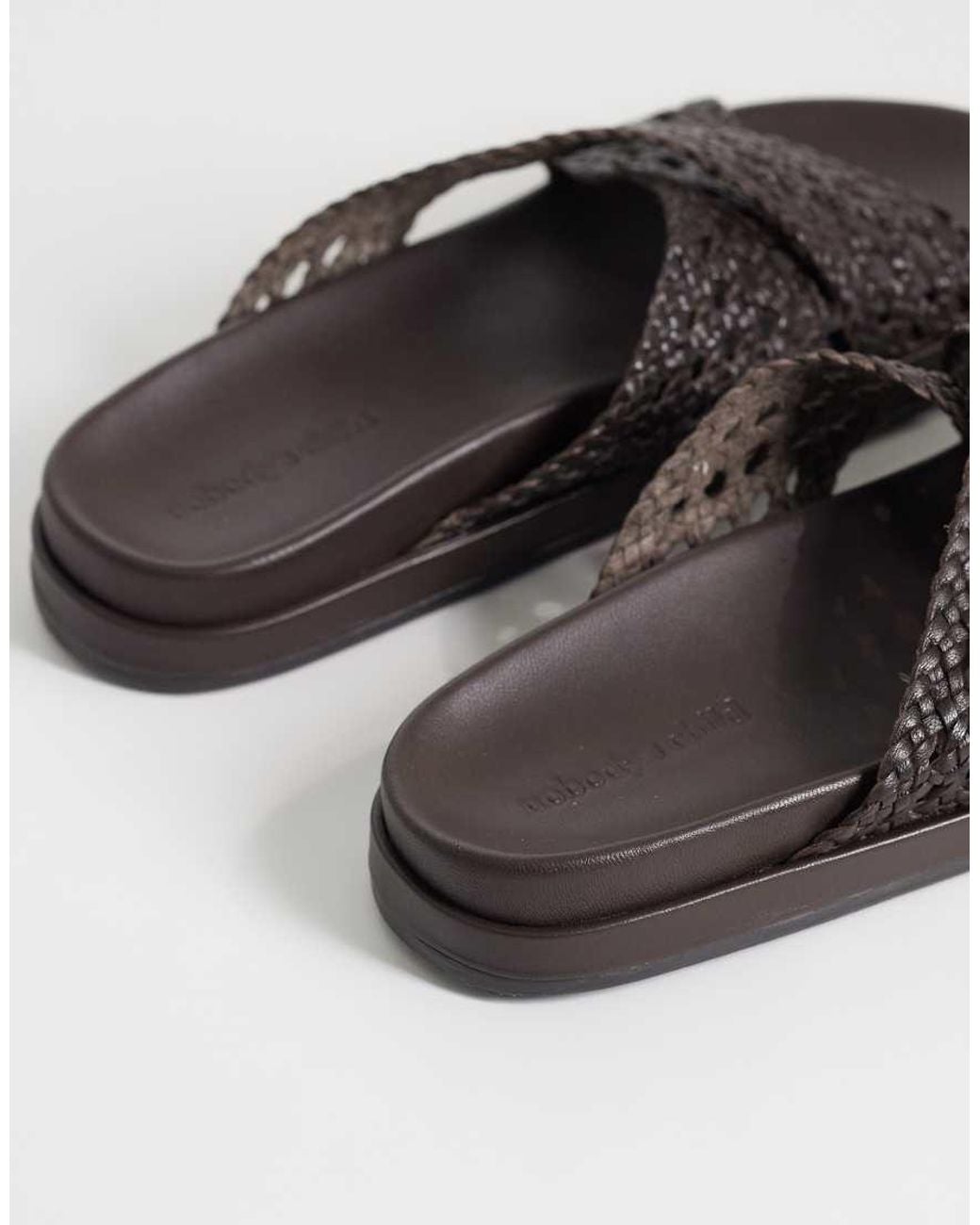 Nobody's Child Black Real Leather Woven Cross Strap Slider