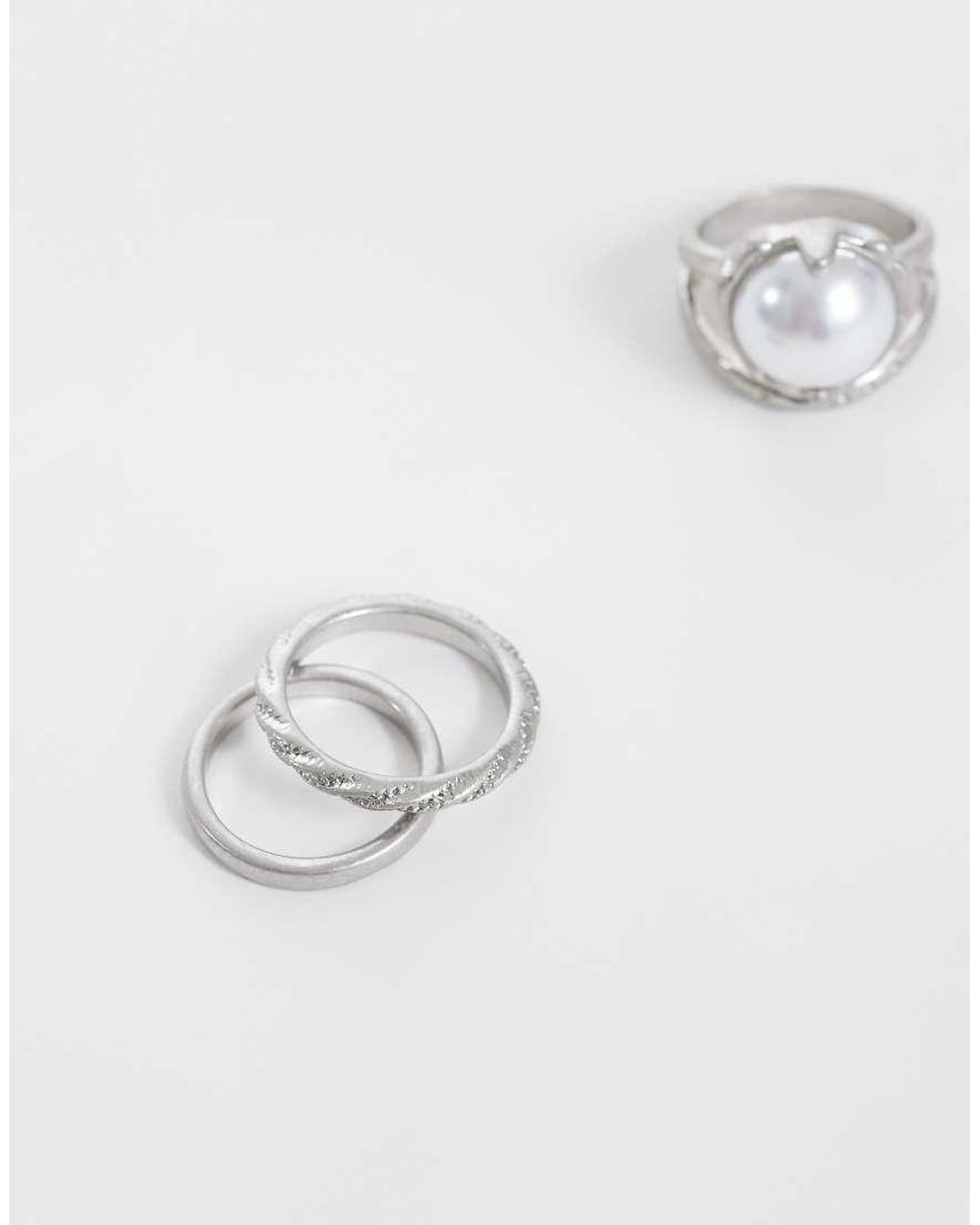 ASOS White 3 Pack Faux Pearl And Twisted Band Ring for men