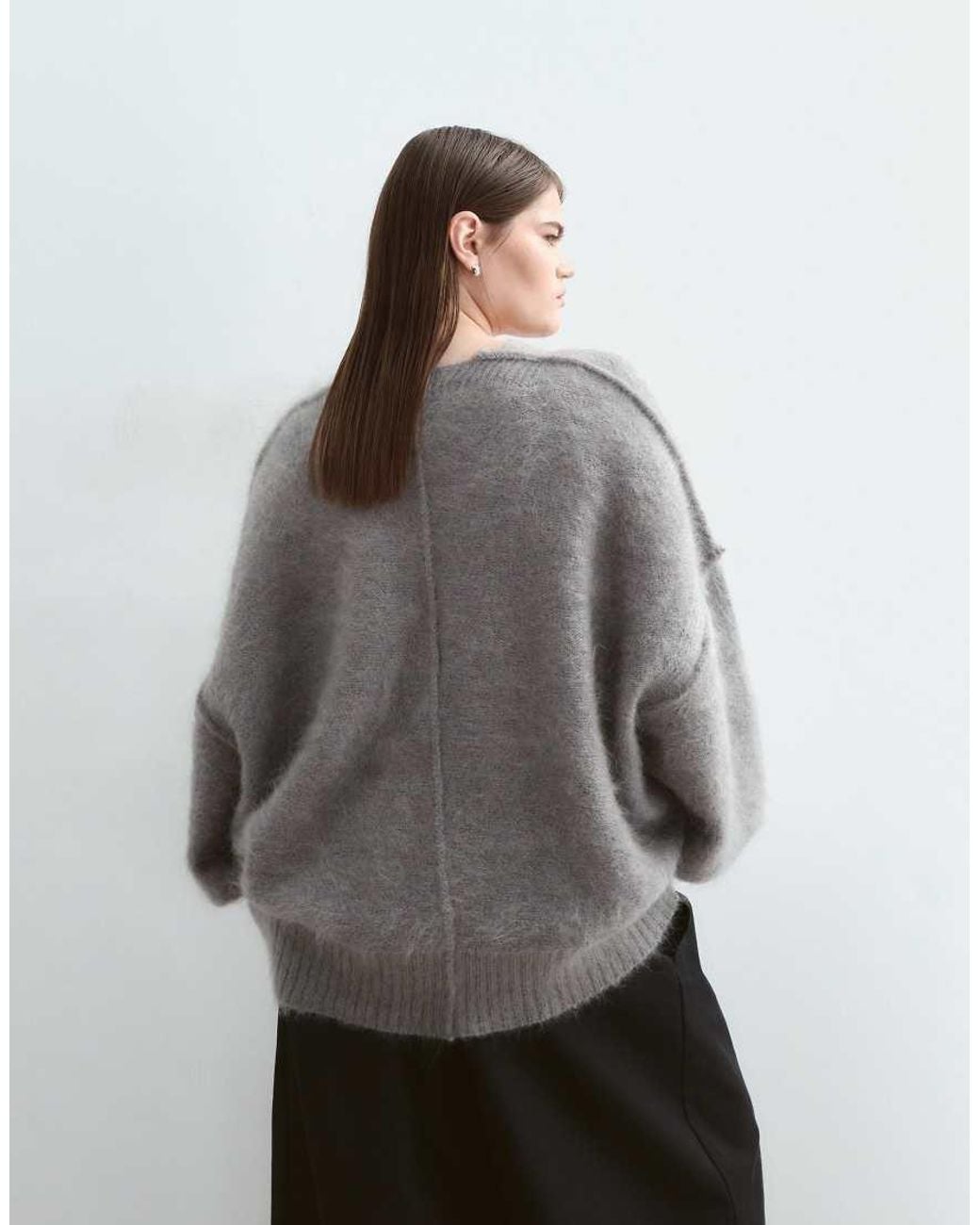 ARRANGE Gray Curve Premium Oversized Mohair Rich Cardigan