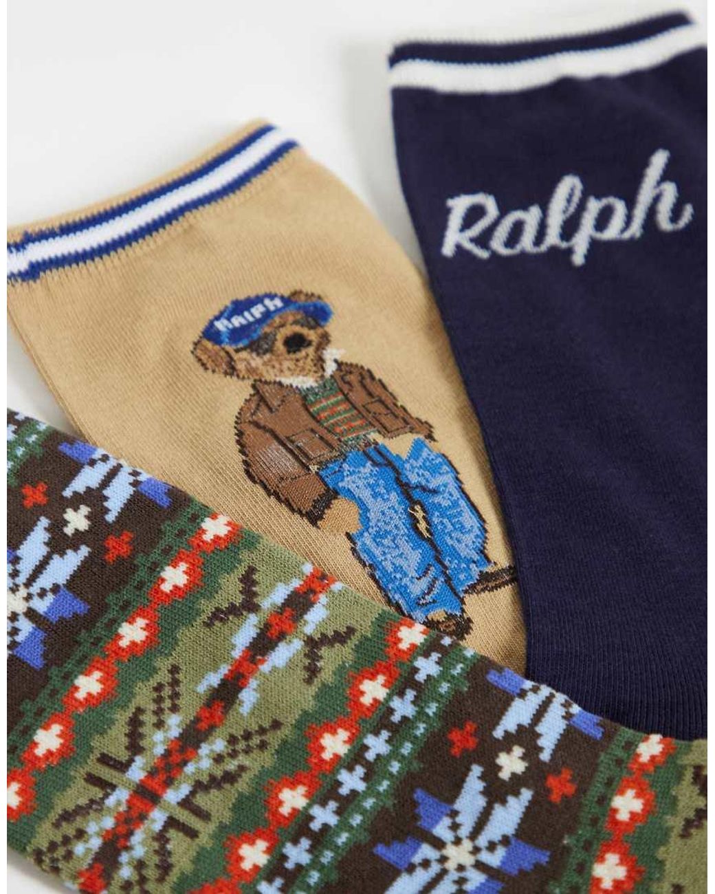Polo Ralph Lauren White Bear Fairisle 3 Pack Logo Socks