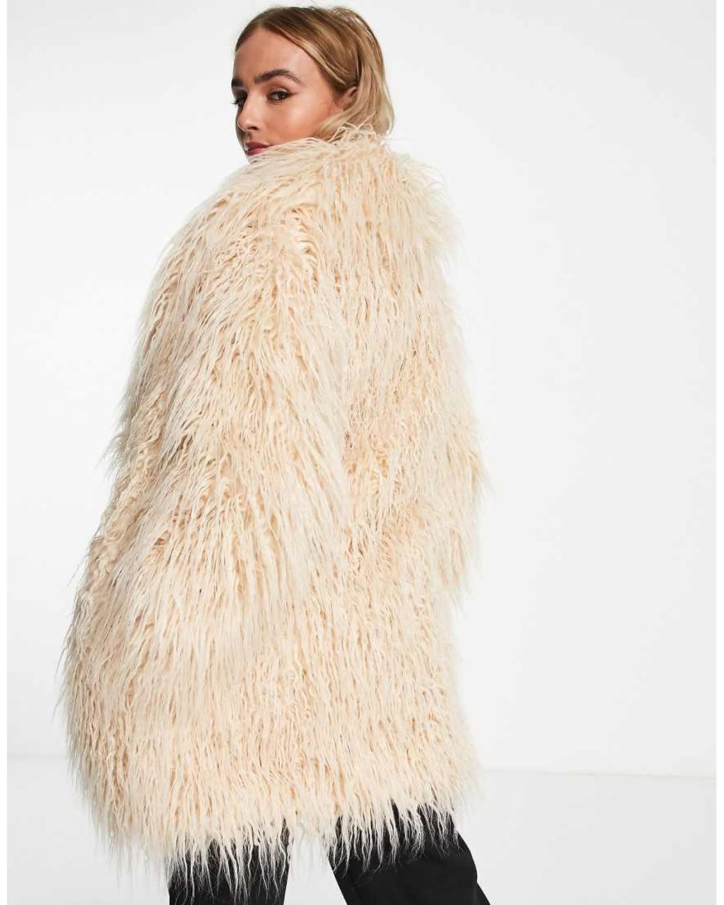 Stradivarius Oversized Faux Fur Coat in Natural Lyst UK