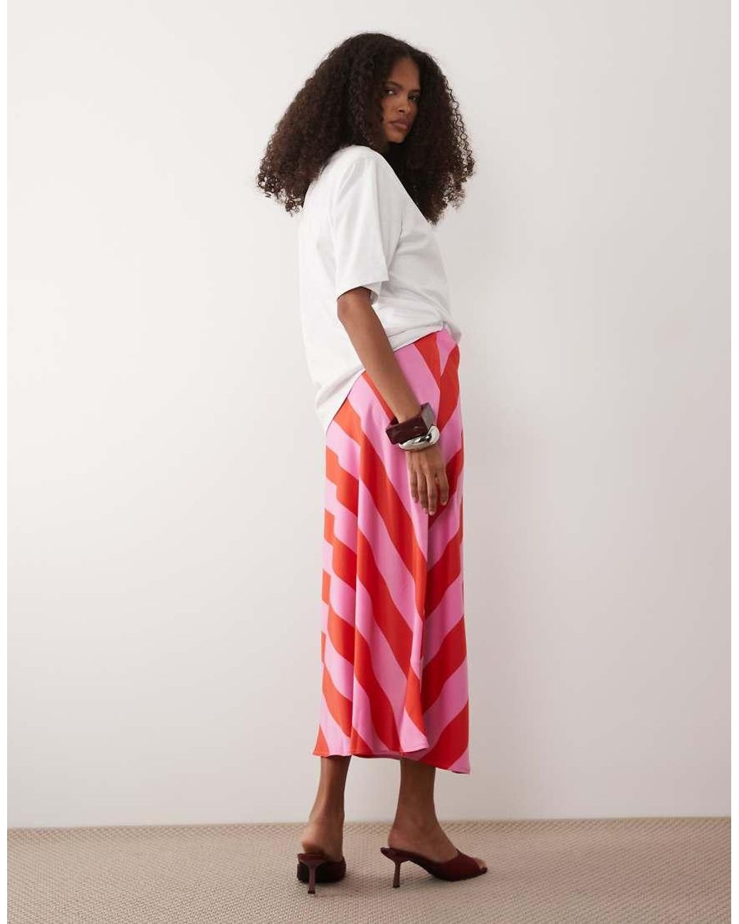 Y.A.S Red Satin Midi Skirt