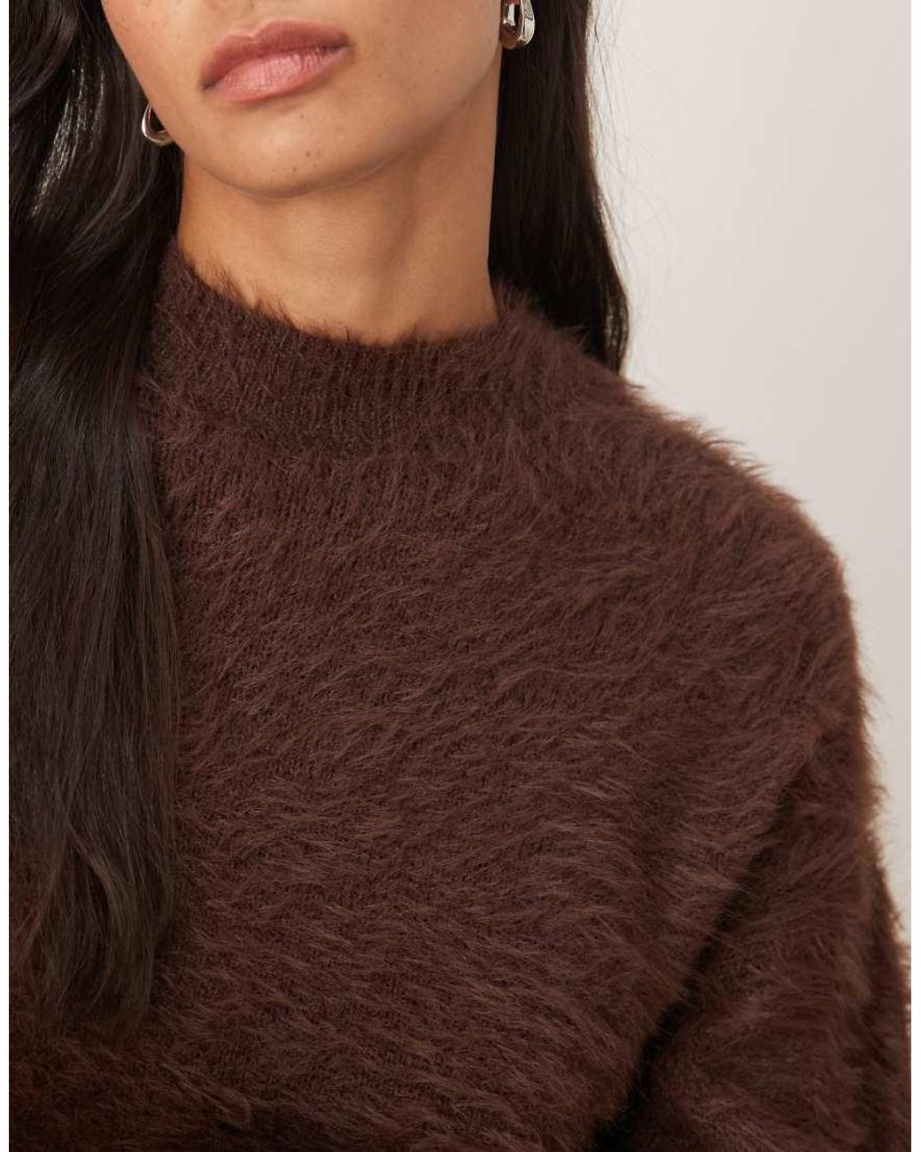ASOS Brown Knitted Eyelash Waisted Crew Neck Jumper