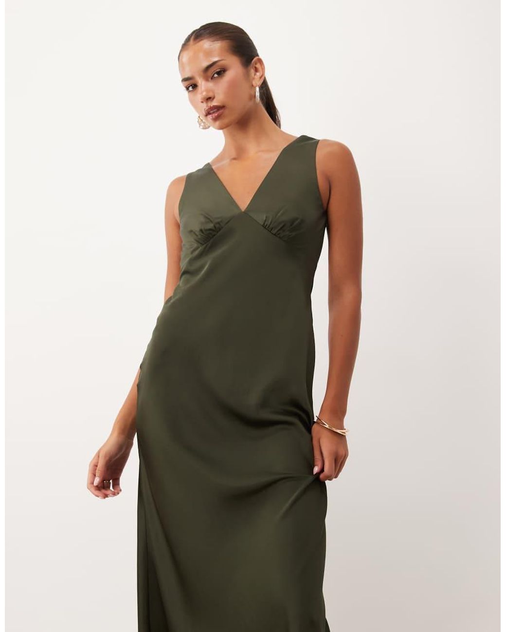 Nobody's Child Natural Joey Satin Plunge Neck Slip Midi Dress
