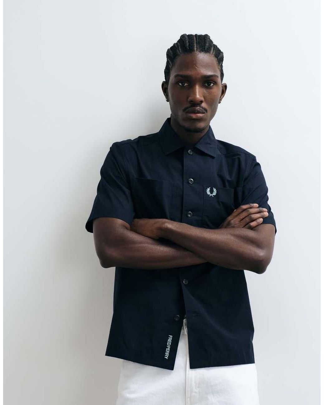 Fred Perry Blue Relaxed Short Sleeve Cotton Shirt for men