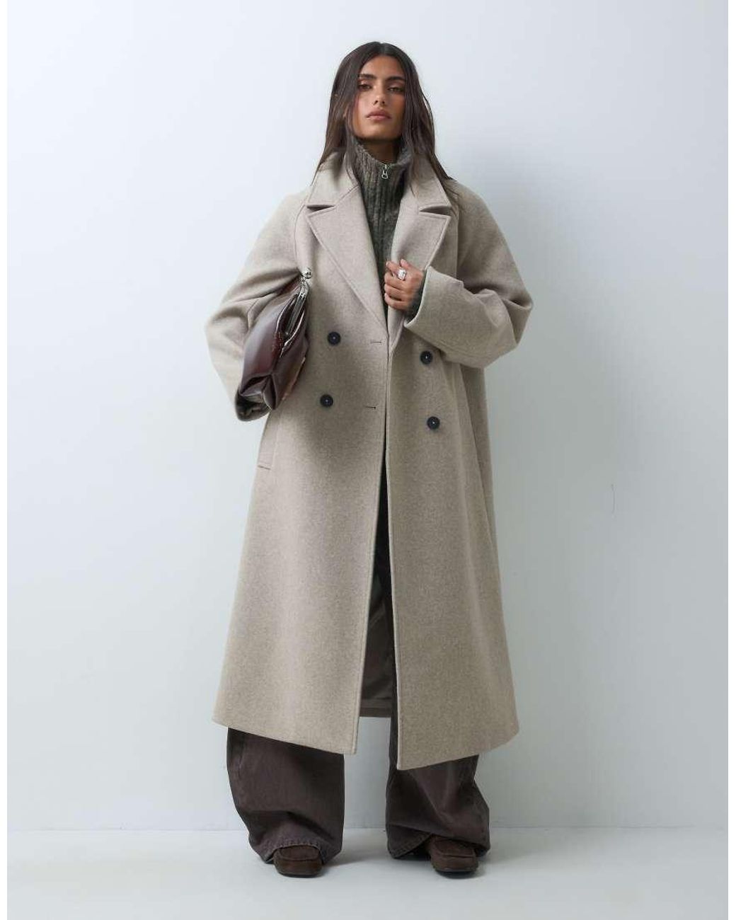 ASOS Gray Longline Double Breasted Coat