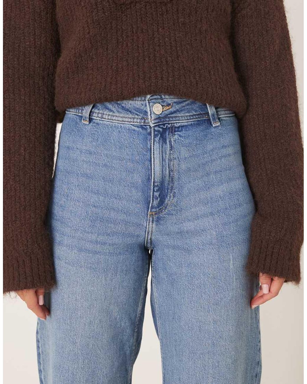 Mango Blue Catherin Cotton Mix Frayed Hem Straight Jean
