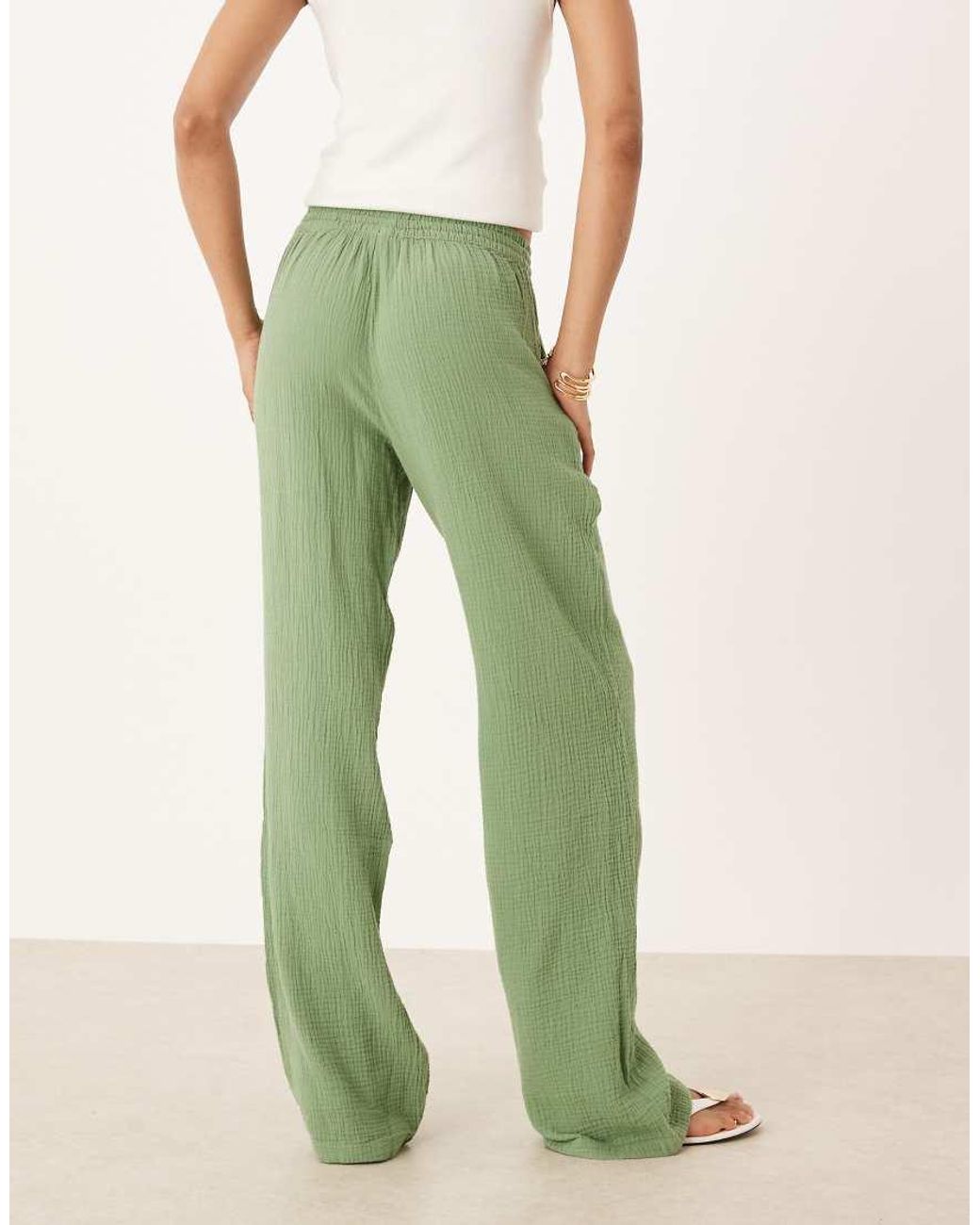 JDY Tall Green Wide Leg Cheesecloth Trousers