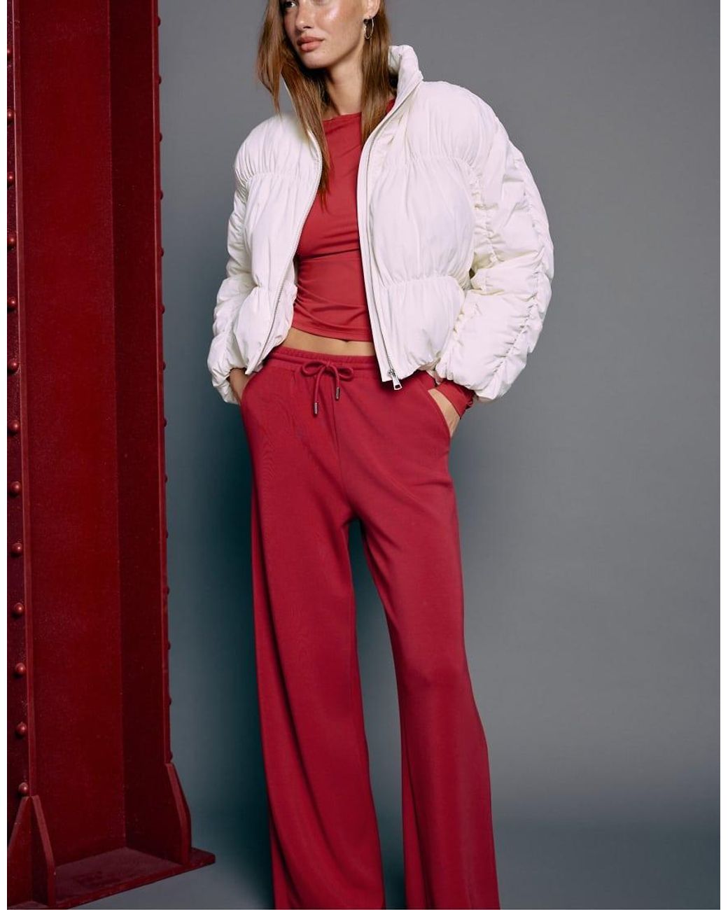 Stradivarius Padded Jacket With High Neck And Gathered Detail