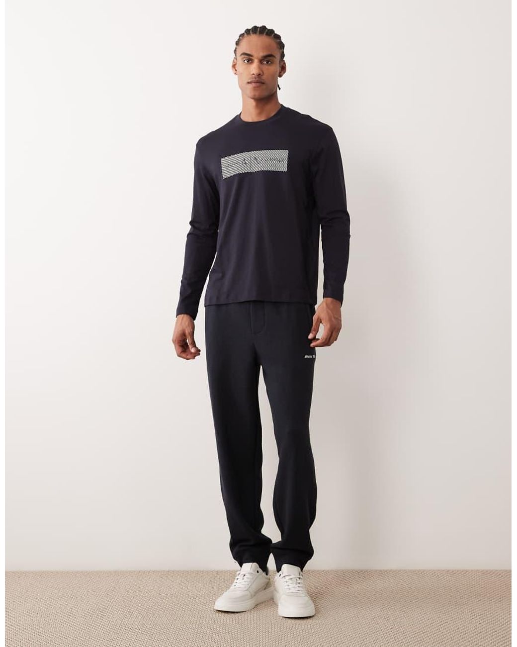 ARMANI EXCHANGE Blue Logo Long Sleeve T-Shirt for men