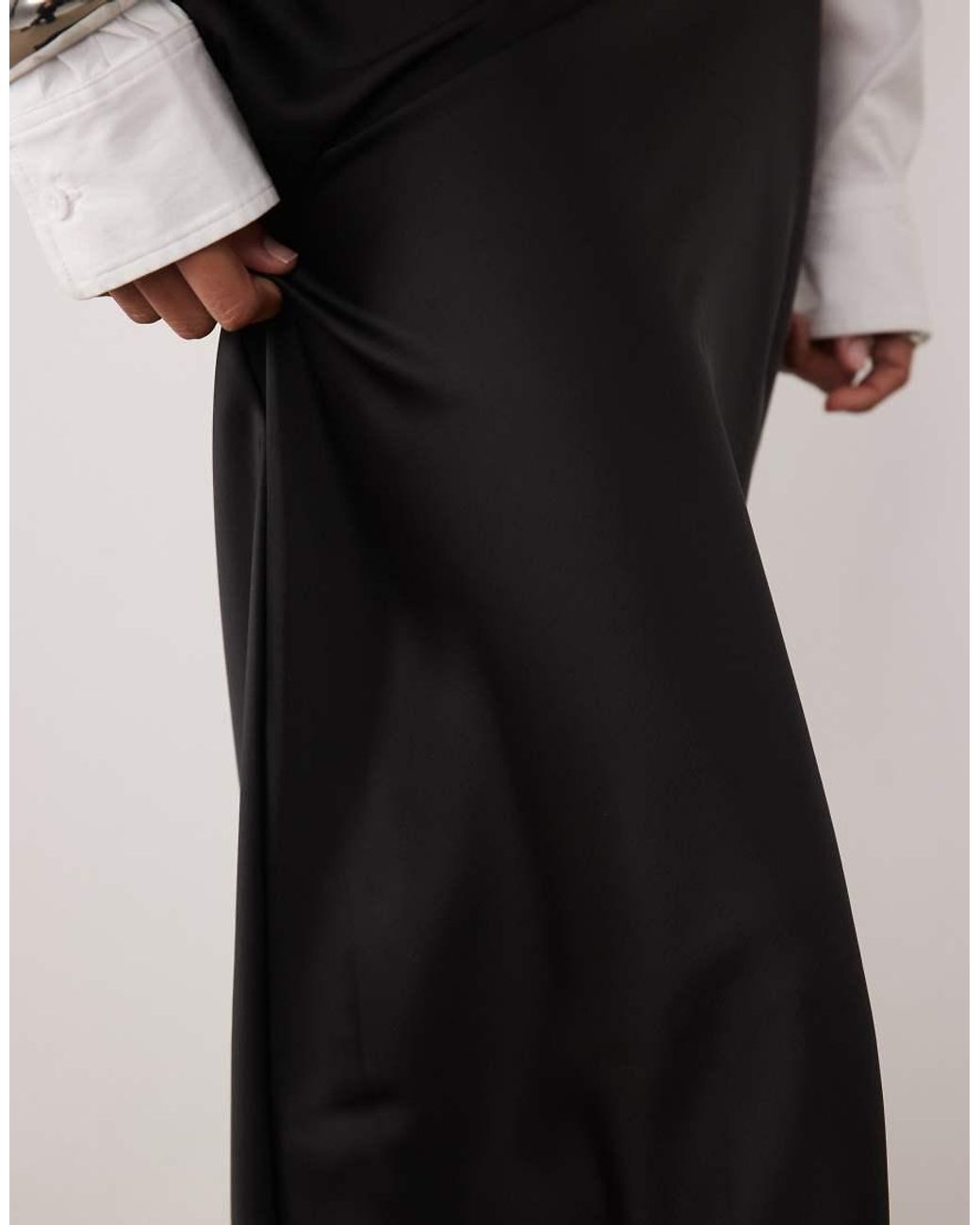 Y.A.S Black Satin Midi Skirt