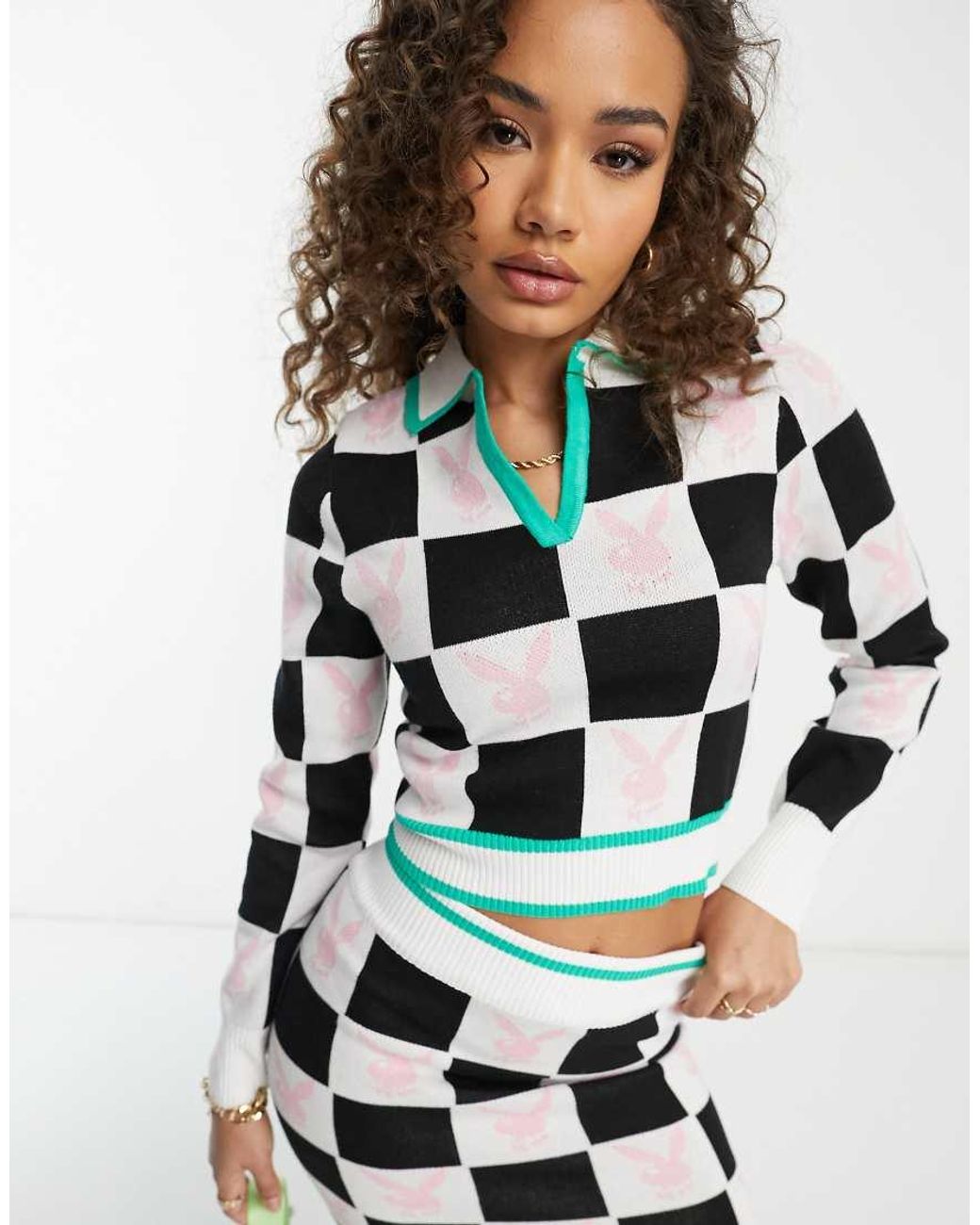 Missguided Playboy Co ord Checkerboard Top in Blue Lyst UK