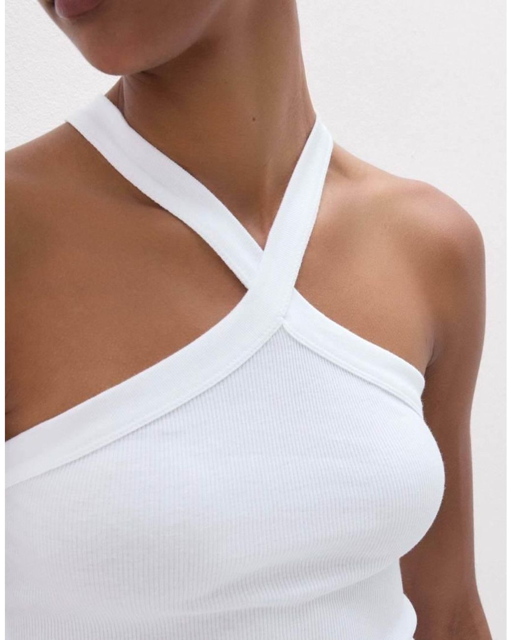 Intimissimi White Ribbed Superior Cotton Crossover Cami