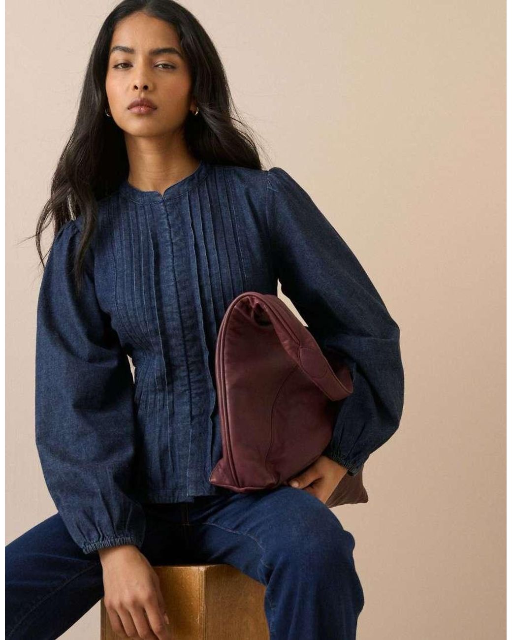 Nobody's Child Blue Pintuck Denim Blouse