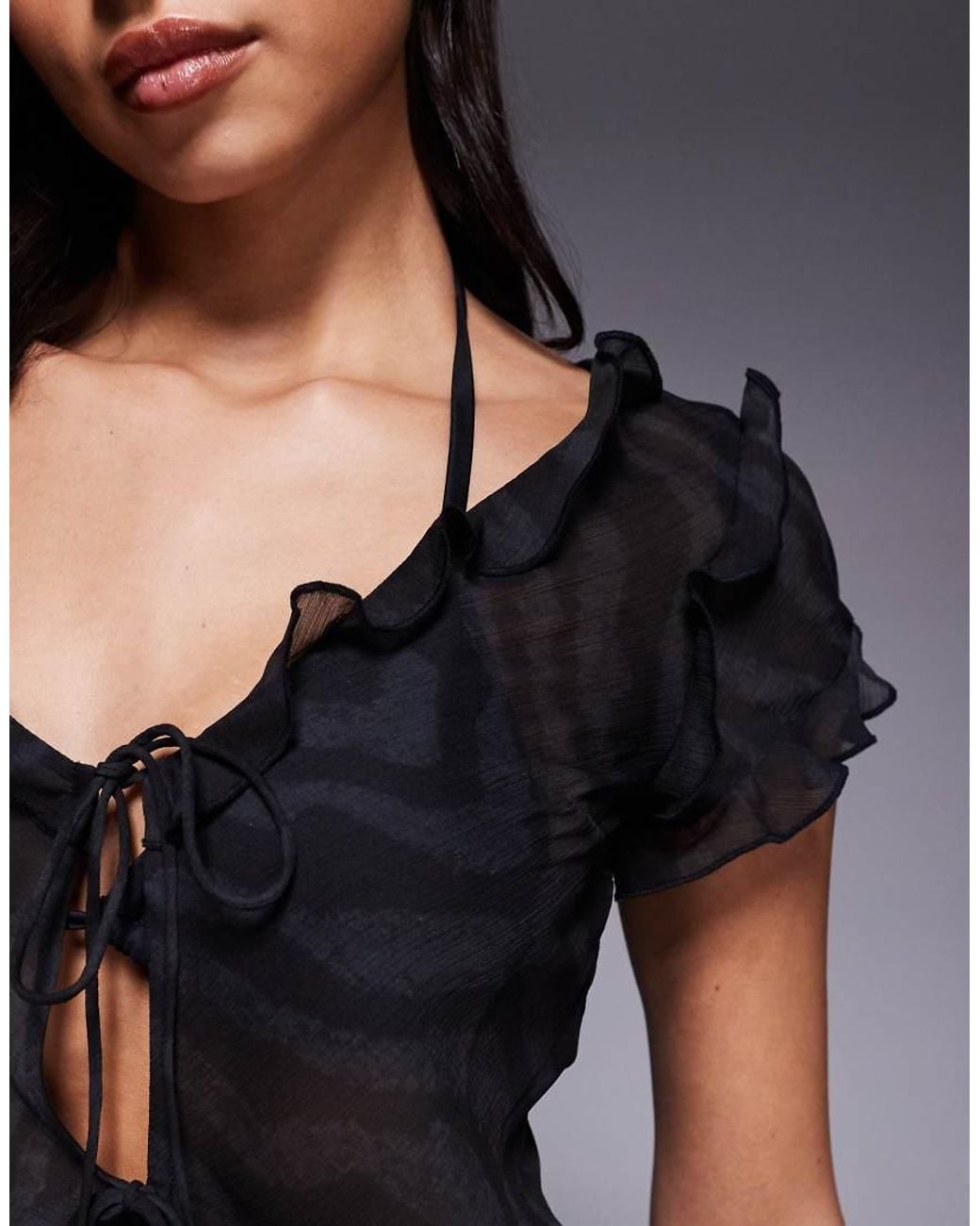 ASOS Gray Chiffon Beach Tie Front Top