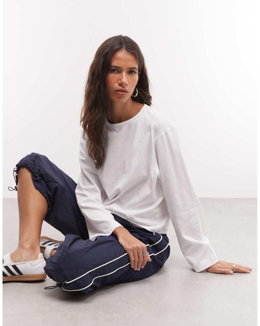 Collusion White Boxy Long Sleeve T-shirt