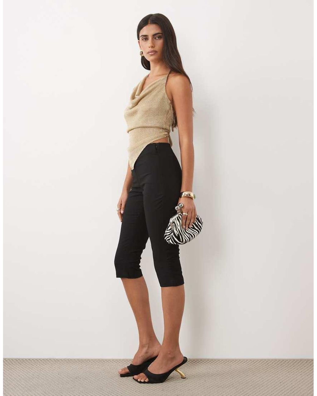ASOS Metallic Knit Cowl Neck Asymmetric Top