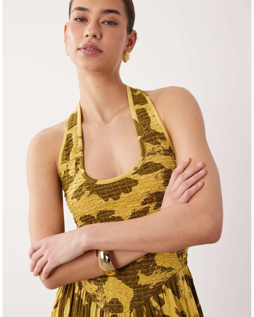 ASOS Metallic Crinkle Halter Neck Midi Dress