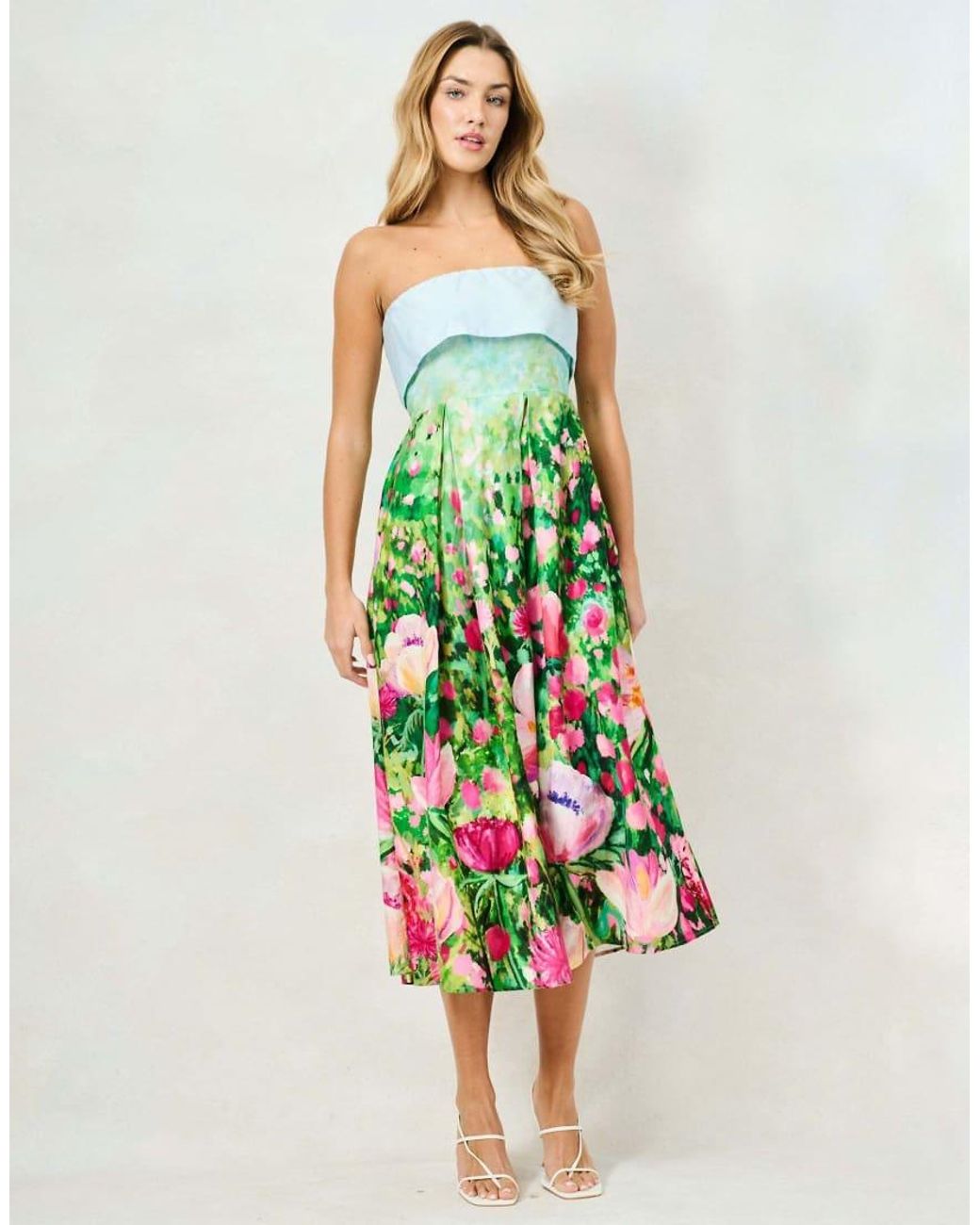 Hope & Ivy Green The Bloom Printed Bandeau Midi Dress