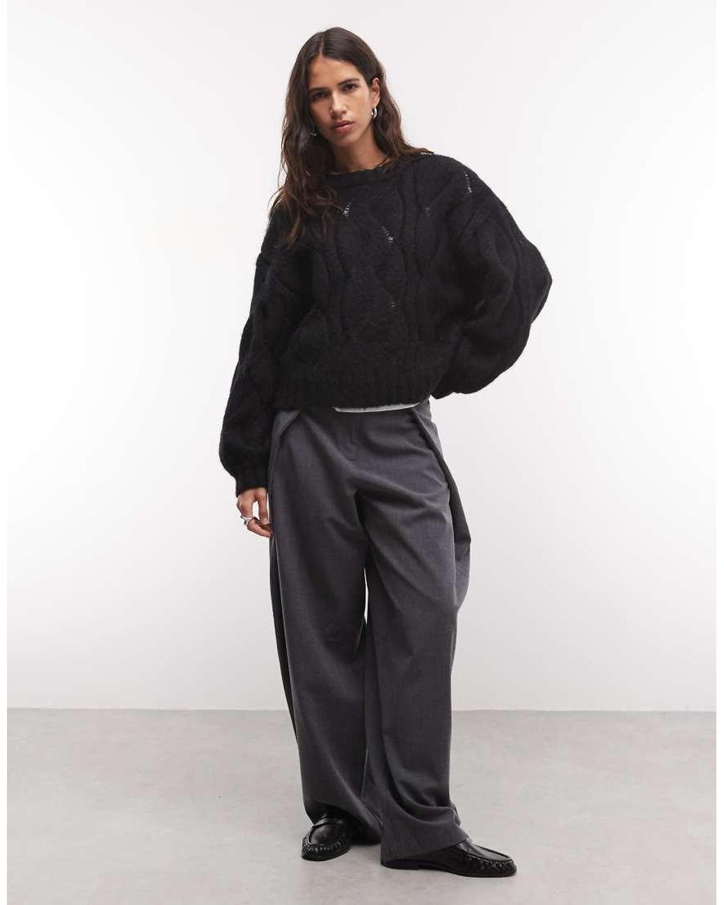 Monki Black Boxy Cable Knit Sweater