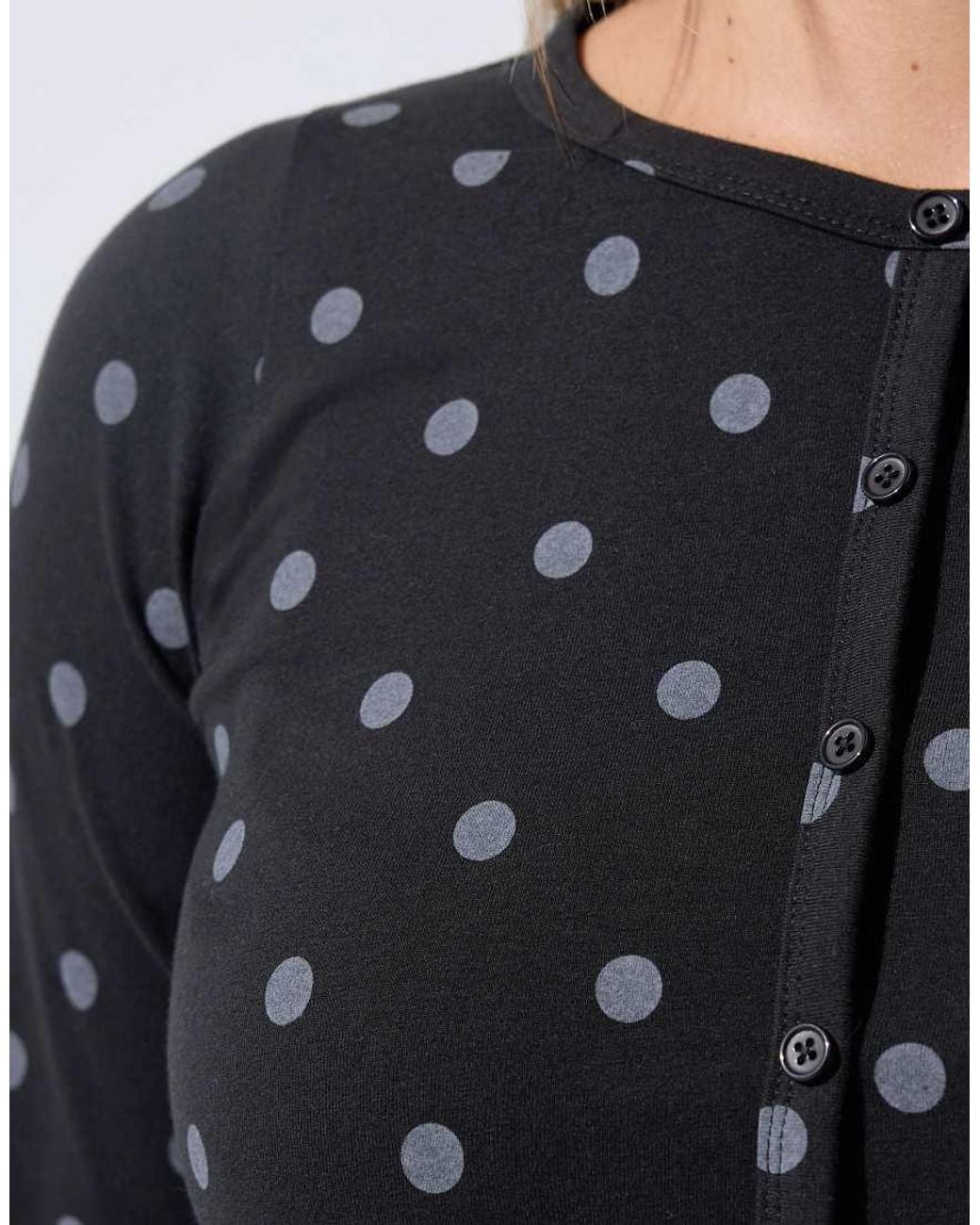 Yours Clothing Blue Polka Dot Long Sleeve Button Top