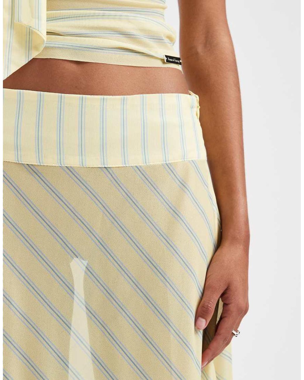 House Of Sunny Natural Asymmetric Mesh Button Detail Midaxi Skirt