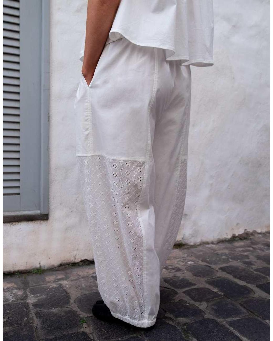 Daisy Street Gray X Emma Jean Barrel Pull On Trousers With Broderie Panel