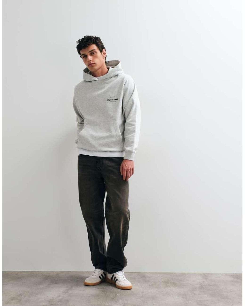 Jack & Jones Gray Oversized Hoodie With Originals Back Print for men