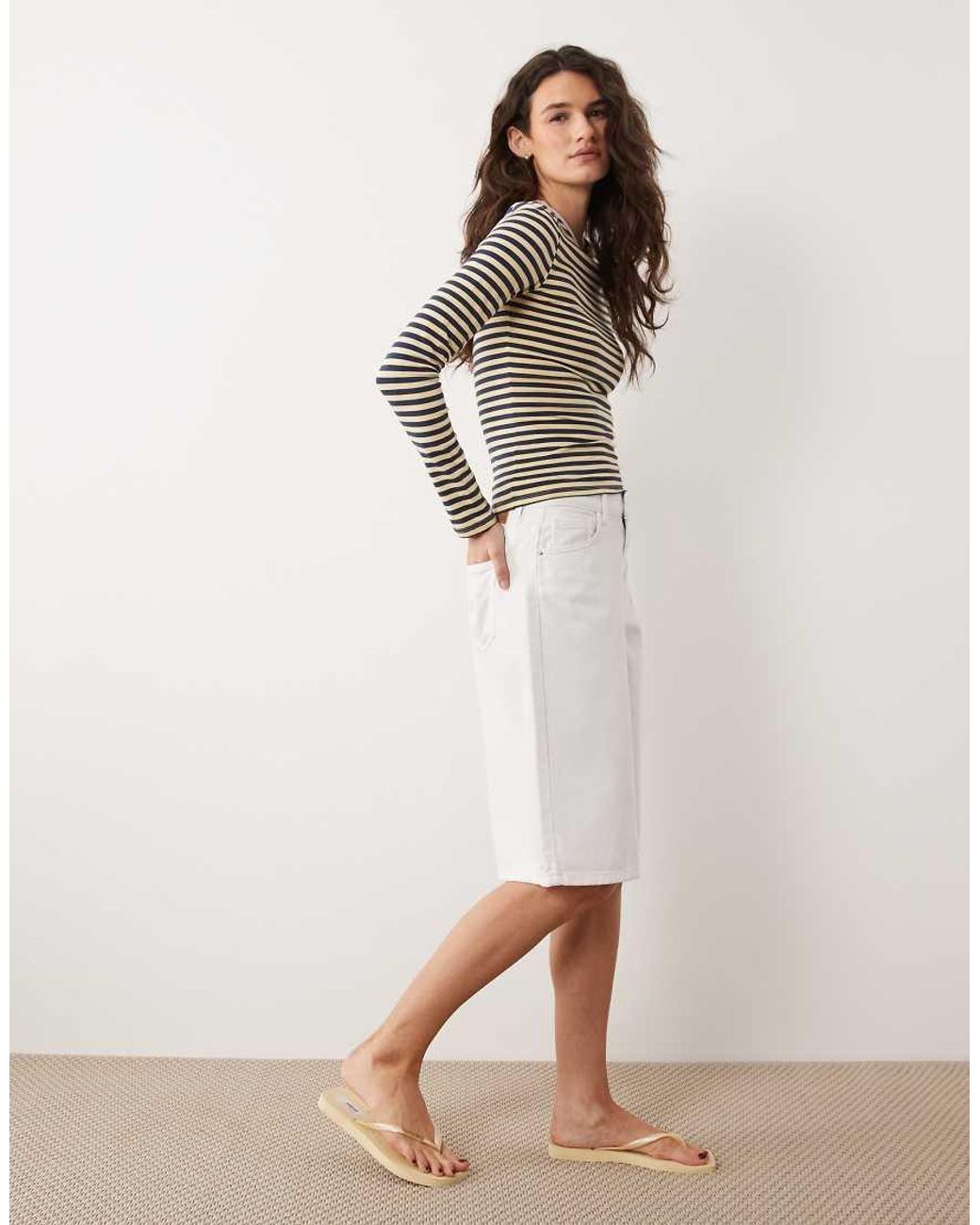 Miss Selfridge Multicolor Long Sleeve Stripe Top With Contrast Neck