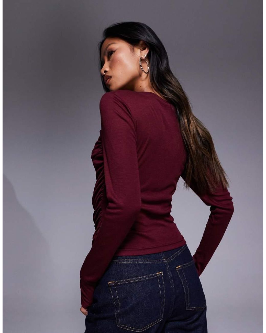 ASOS Purple Soft Jersey Drape Long Sleeve Top