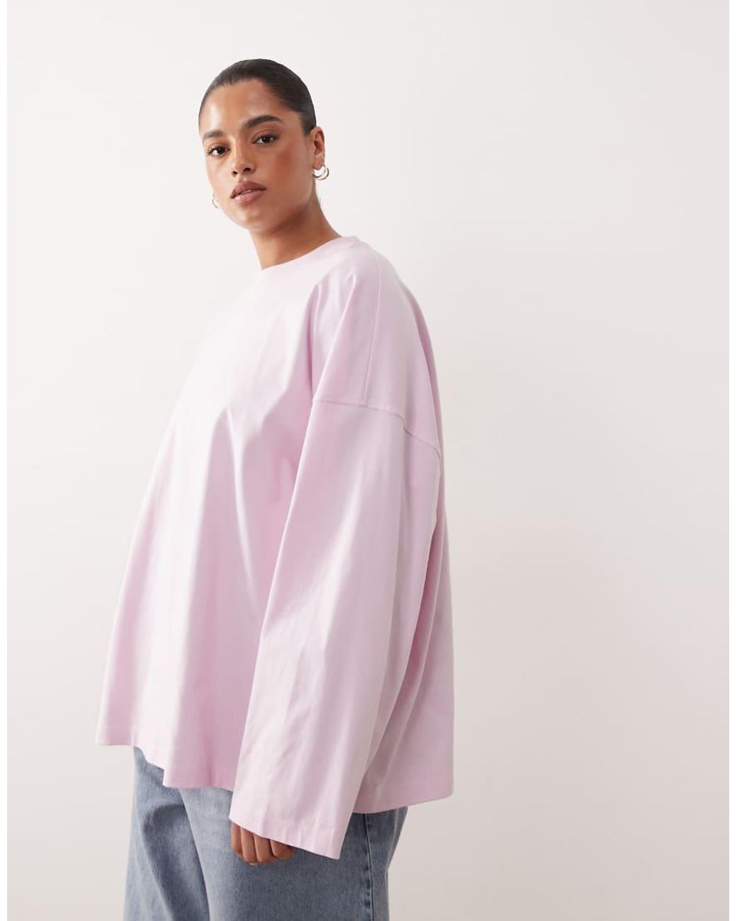 ARRANGE Pink Curve Cotton Oversized Long Sleeve T-shirt
