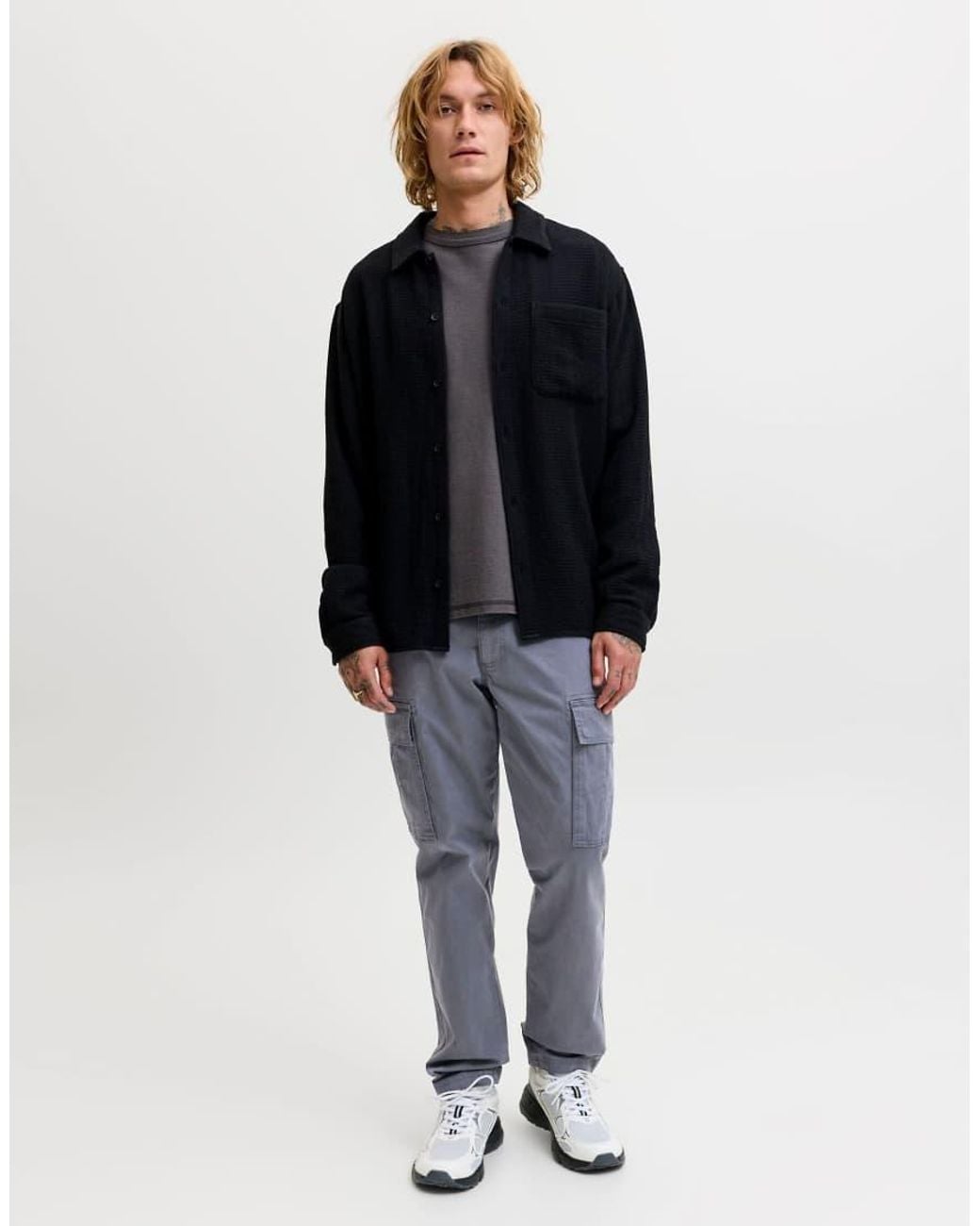 Jack & Jones Black Kane Mid Waist Relaxed Fit Cargo Trousers for men