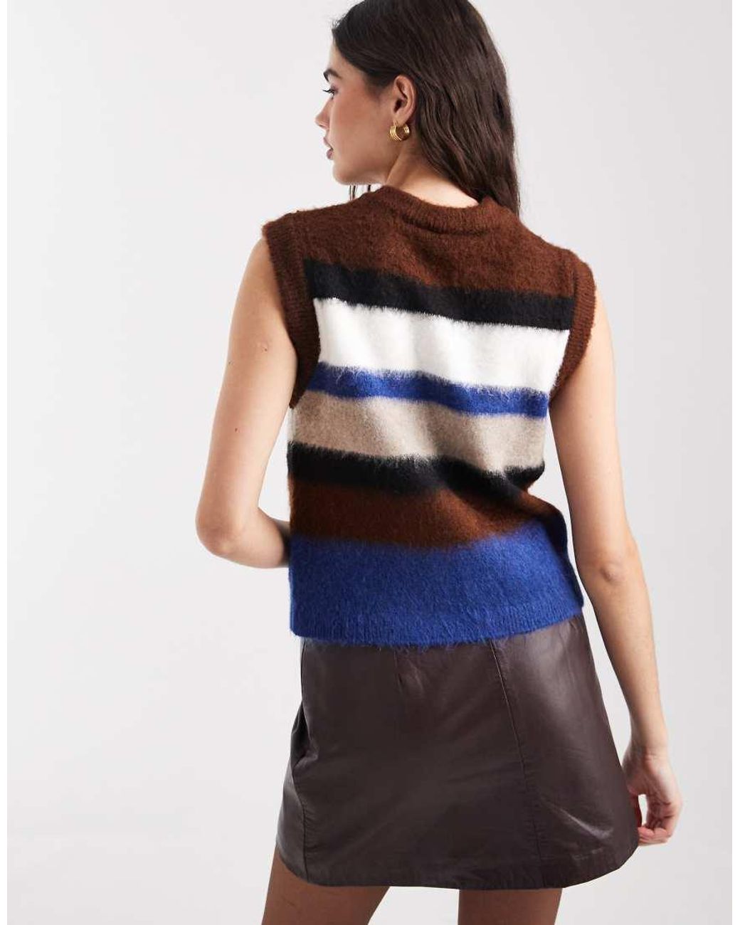 New Look Brown Stripe Brushed Knitted Waistcoat
