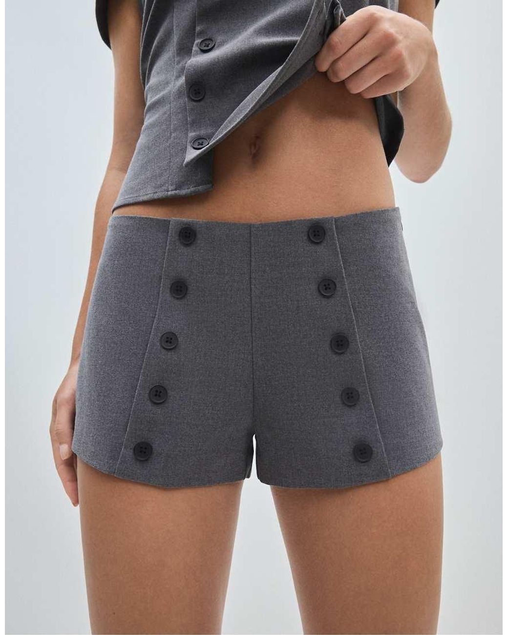 Stradivarius Blue Button-Detail Micro Shorts