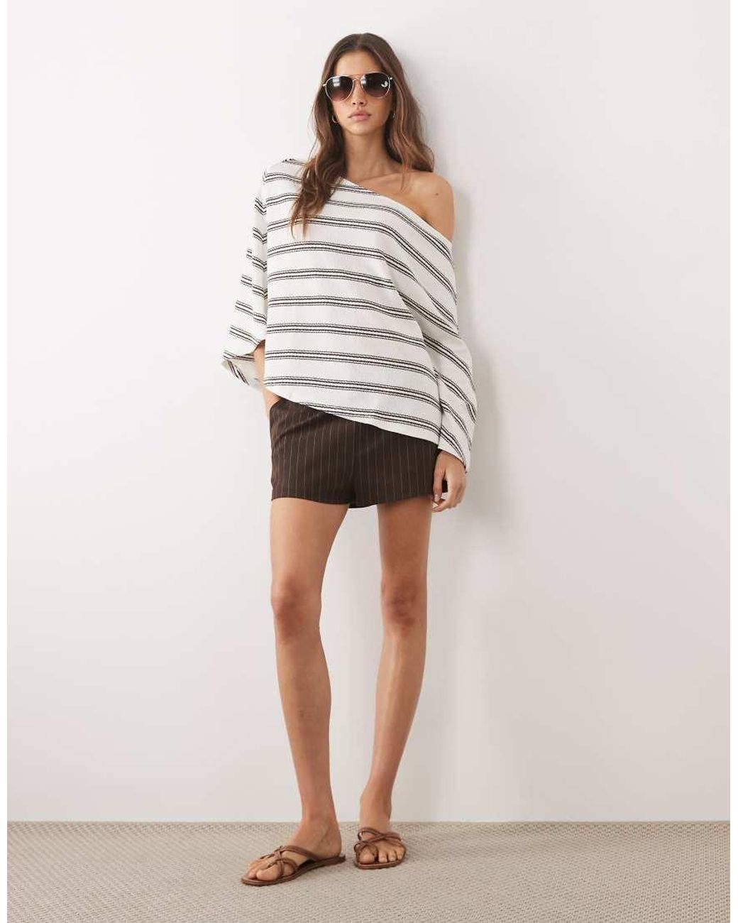 ASOS White Knitted Jersey Fallen Shoulder Cape Top