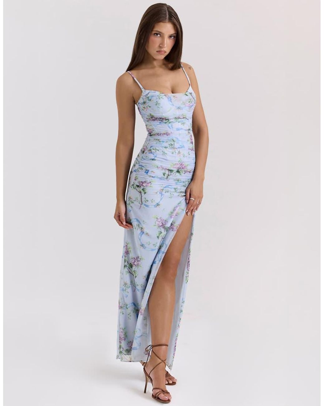 House Of Cb Blue Lini Mesh Maxi Dress