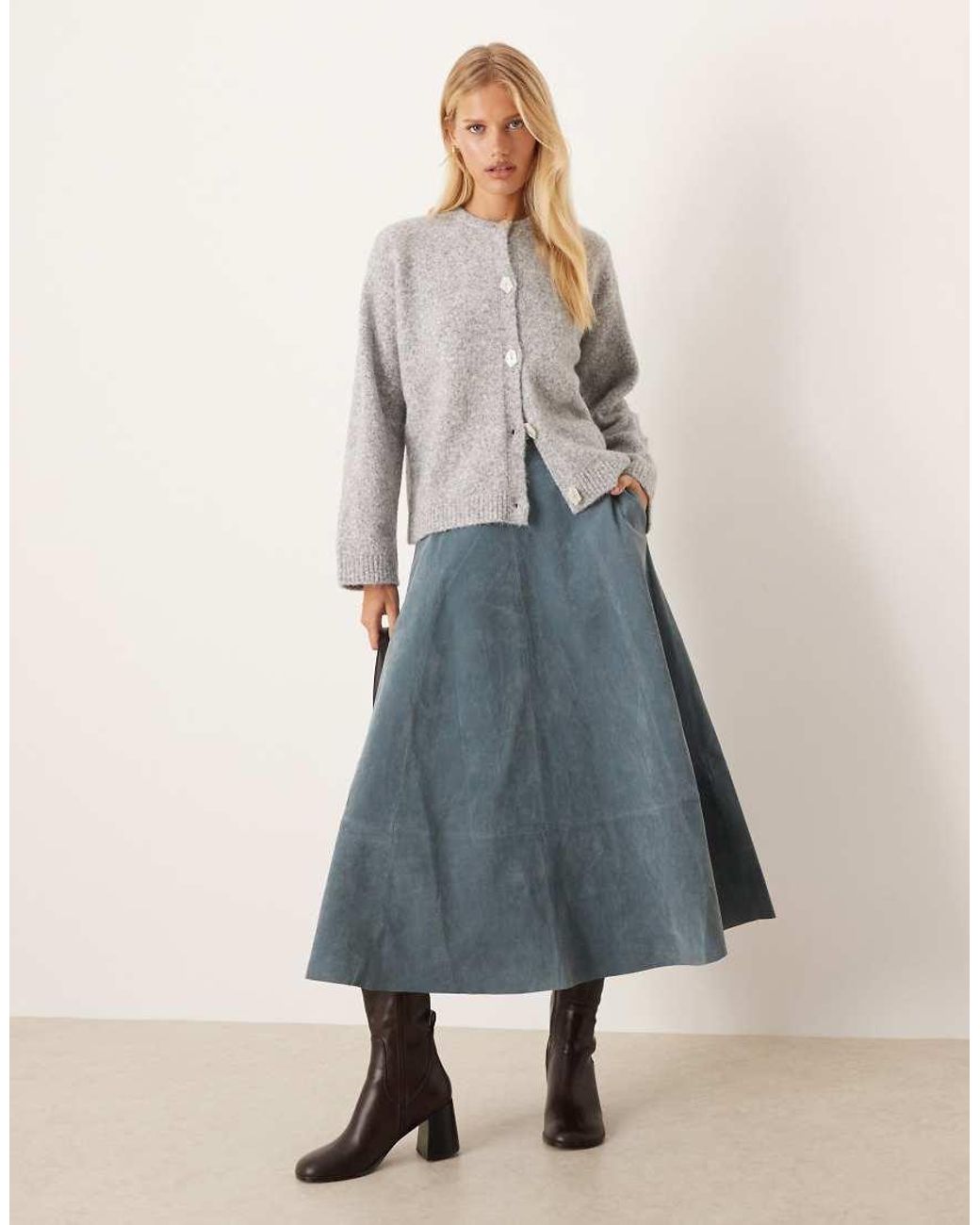 ASOS Blue Knitted Cardigan With Button Interest With Wool