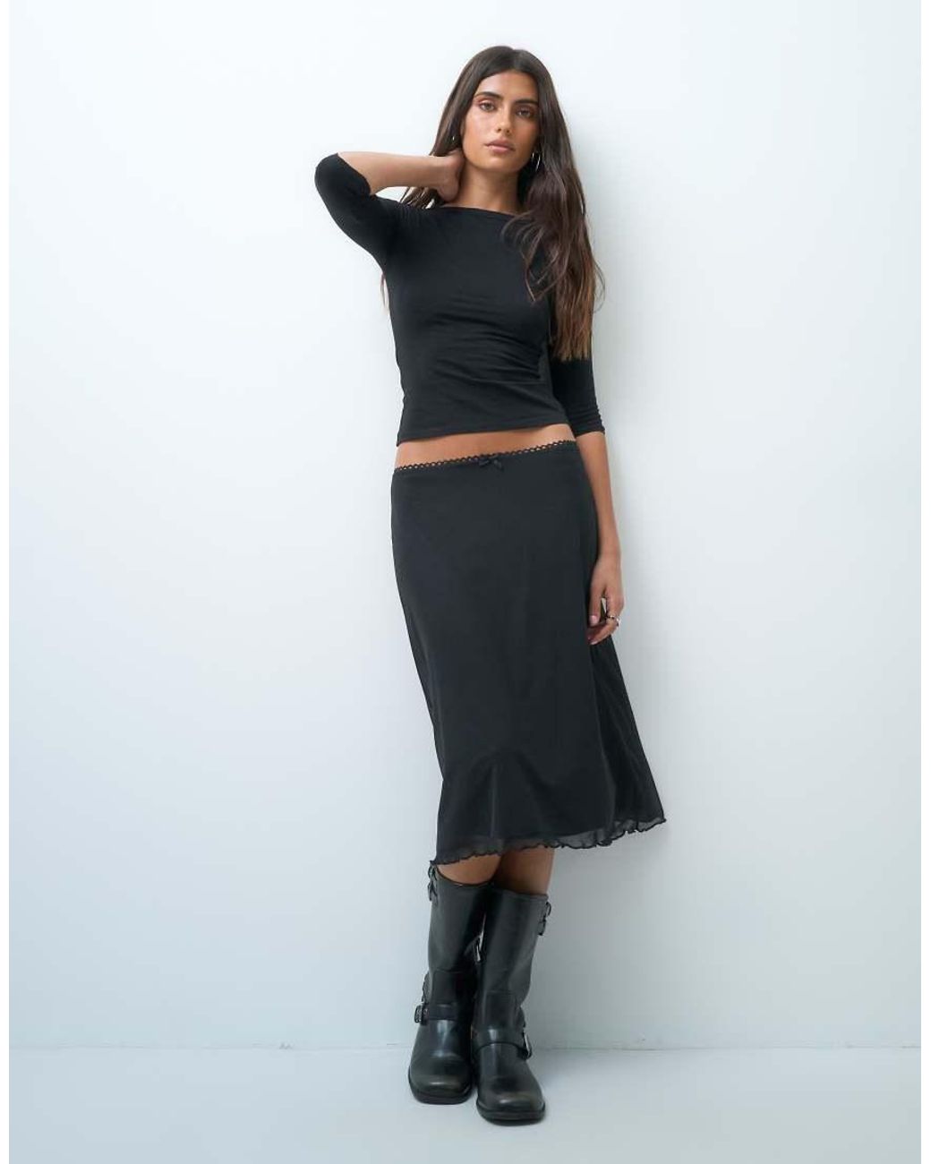 Noisy May Black Low Waist Midi Skirt