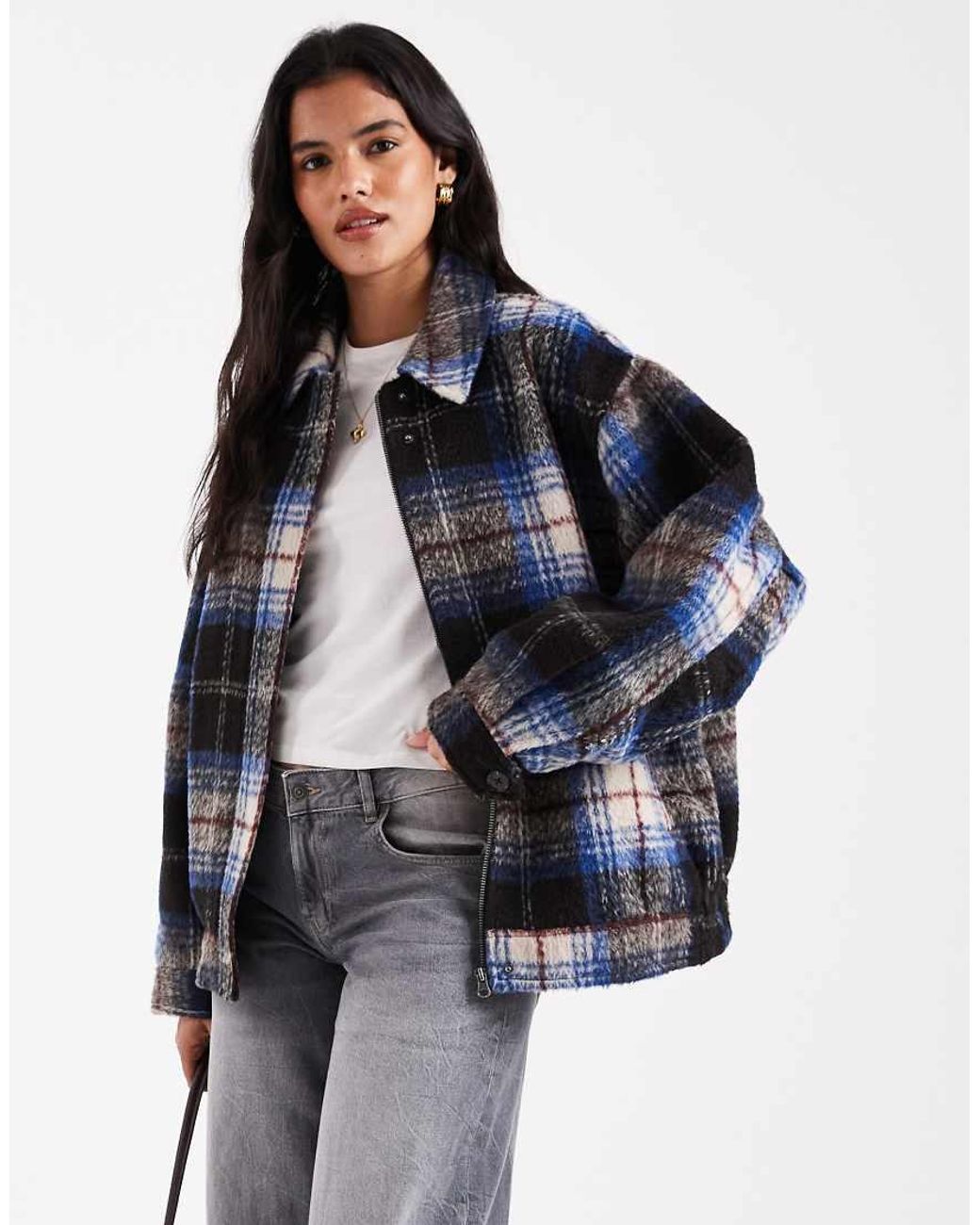 ASOS Blue Top Collar Bomber Jacket With Wool