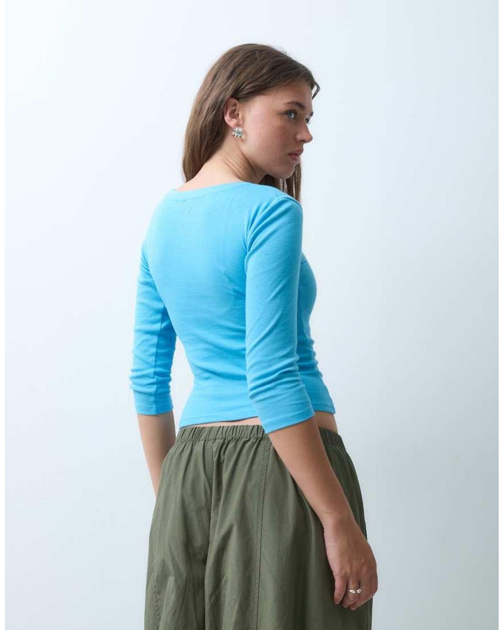 Collusion Blue 3/4 Sleeve Rib Top