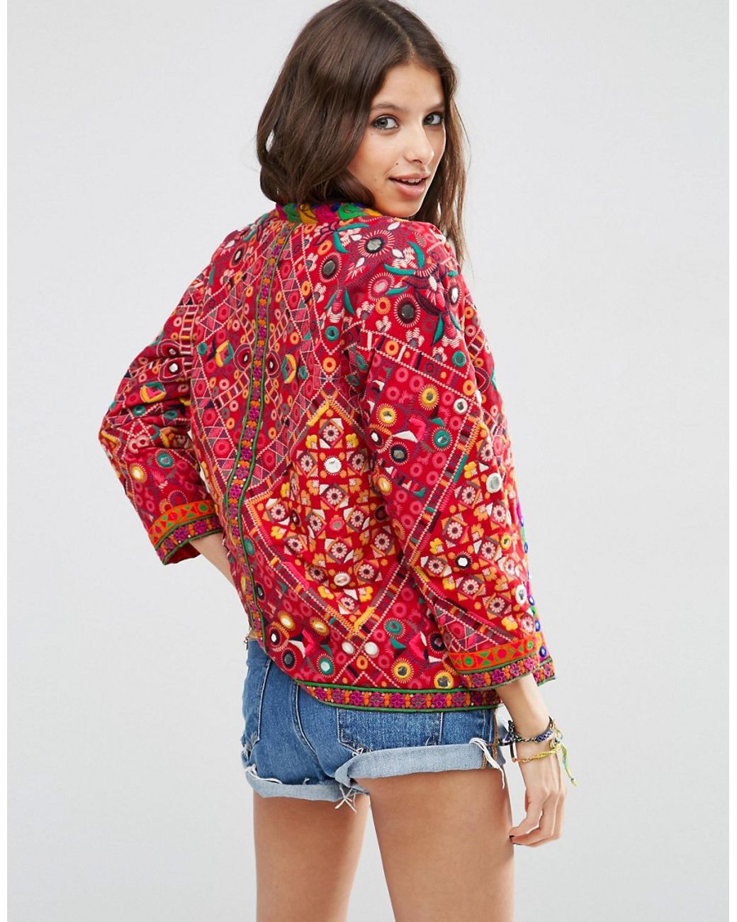 Denim jacket with mirror hotsell work