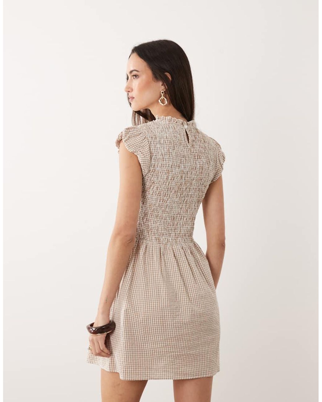 Brave Soul Natural Gingham Mini Dress
