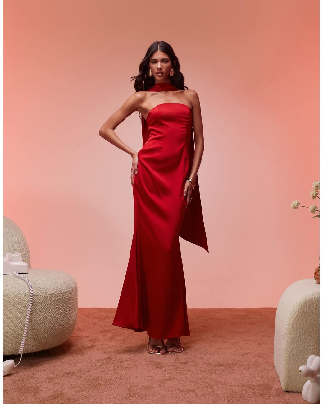 Oh Polly Mandi Scarf Detail Strapless Maxi Dress in Red | Lyst Oh Polly Mandi Scarf Detail Strapless Maxi Dress in Red | Lyst