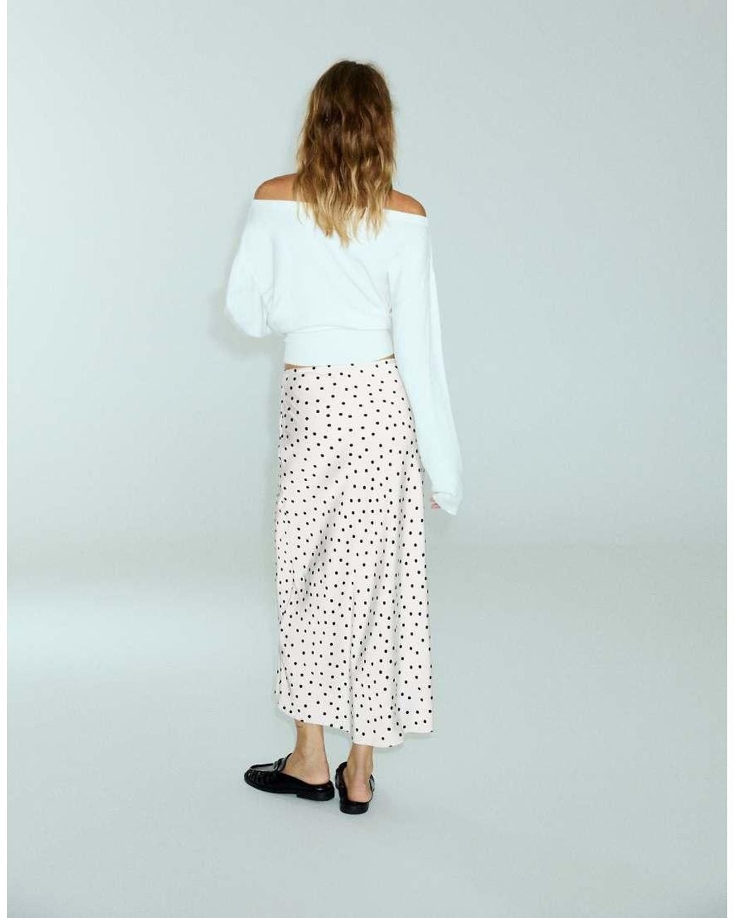 Pull&Bear White Satin Drawstring Midi Skirt