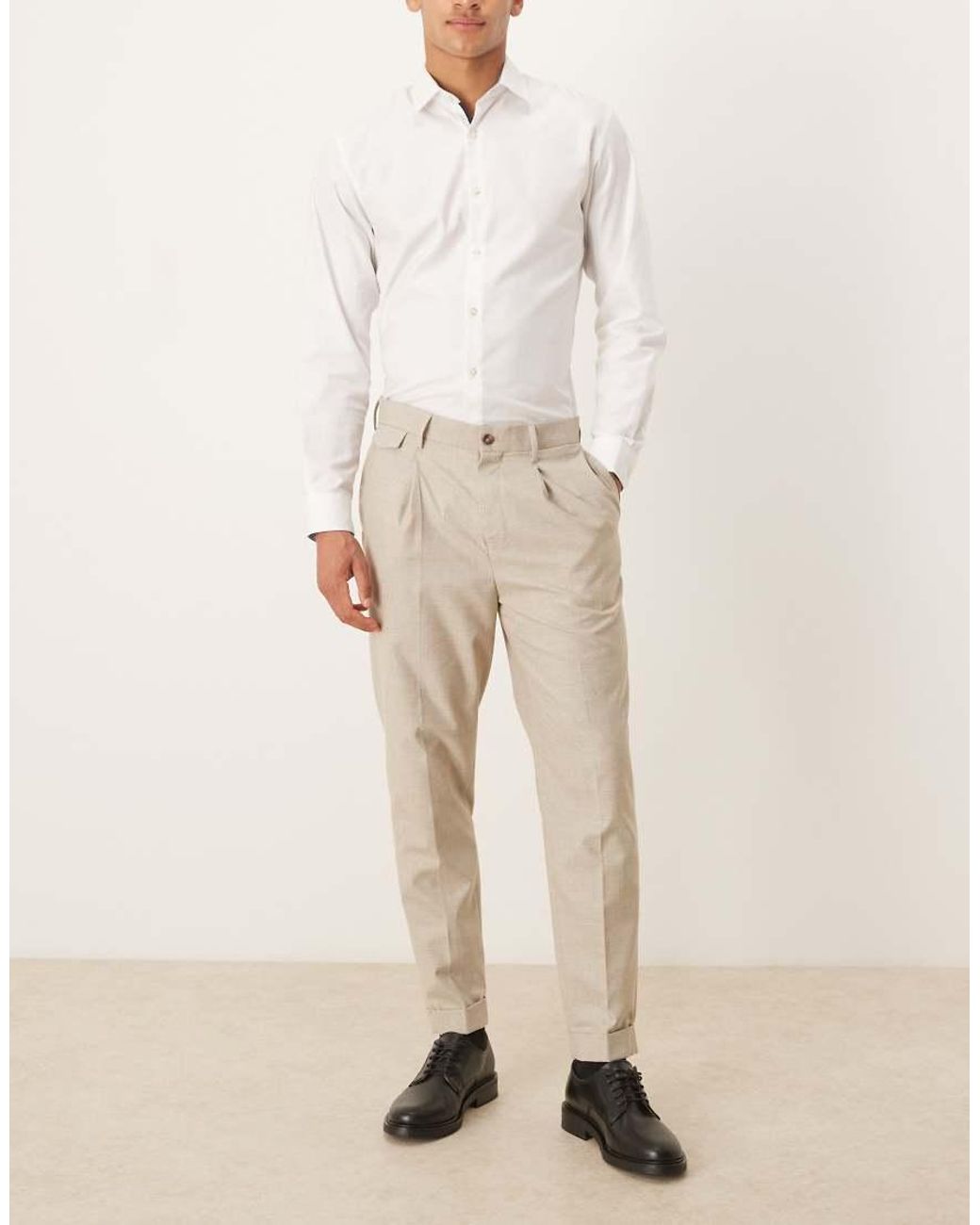 ASOS Natural Tapered Chino Dress Pants With Front Pleats for men