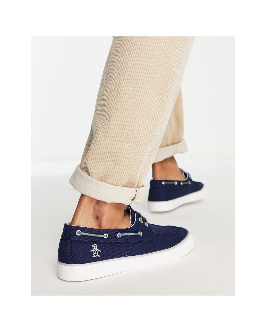Original Penguin Canvas Mix Casual Boat Shoes-navy in Blue for Men | Lyst